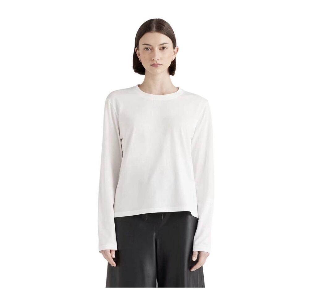 NWT Quince Cotton Modal Relaxed Long Sleeve Tee White Knit Large Minimalist